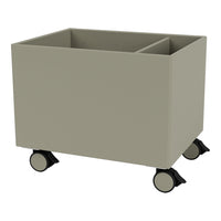 Gray storage cart on wheels with a minimalist, modern design featuring a smooth, matte finish.