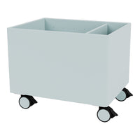 Light blue storage cart on wheels, featuring a smooth finish and minimalist design, perfect for organizing spaces.