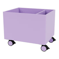 Lavender storage bin on wheels with a sleek, solid color design. Perfect for stylish organization.