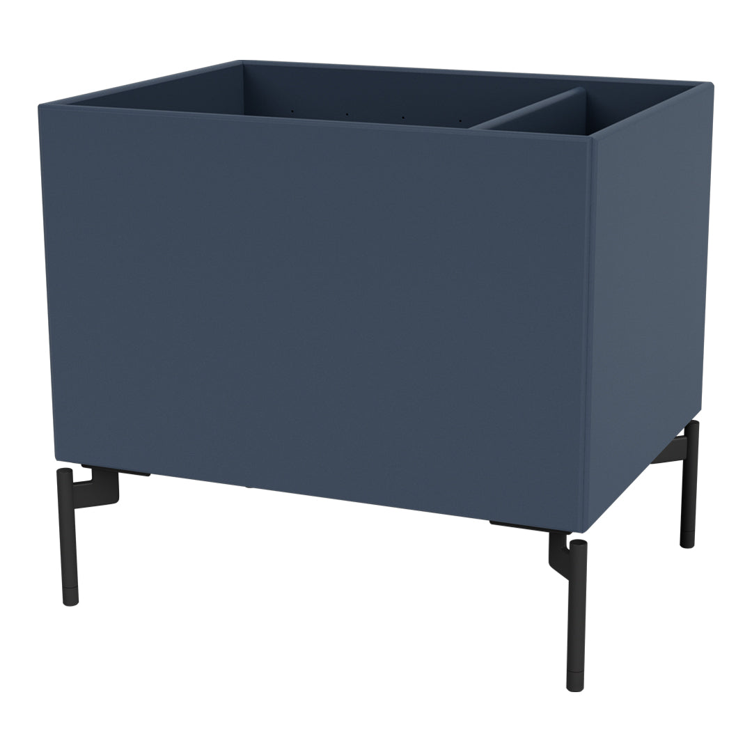 Navy blue planter box with a matte finish and minimalist black metal legs, featuring a sleek rectangular design.