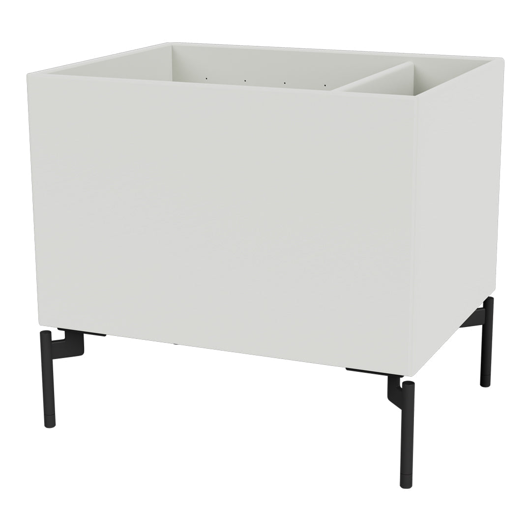 Modern white planter box with a sleek design, featuring a matte finish and contrasting black metal legs.