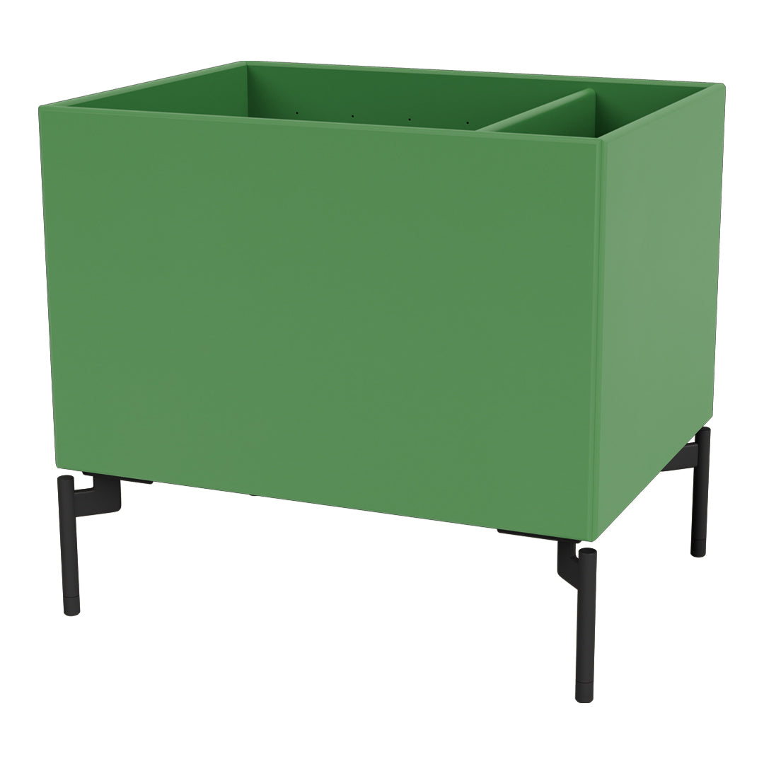 Green planter box with smooth matte finish, featuring a minimalist design and black metal legs.