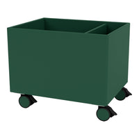 Green storage cart with a smooth, matte finish and black wheels for easy mobility. Perfect for organizing any space.