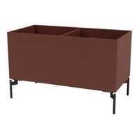 Burgundy planter box with a sleek black metal stand, featuring a smooth, matte finish and minimalistic design.