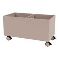 Light pink storage cart with two compartments and black wheels, featuring a sleek, modern design.