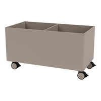 Neutral beige storage cart on wheels with a minimalist design and subtle surface texture. Perfect for organizing.