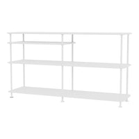 White open shelving unit with a sleek, minimalist design and four spacious shelves for versatile storage.