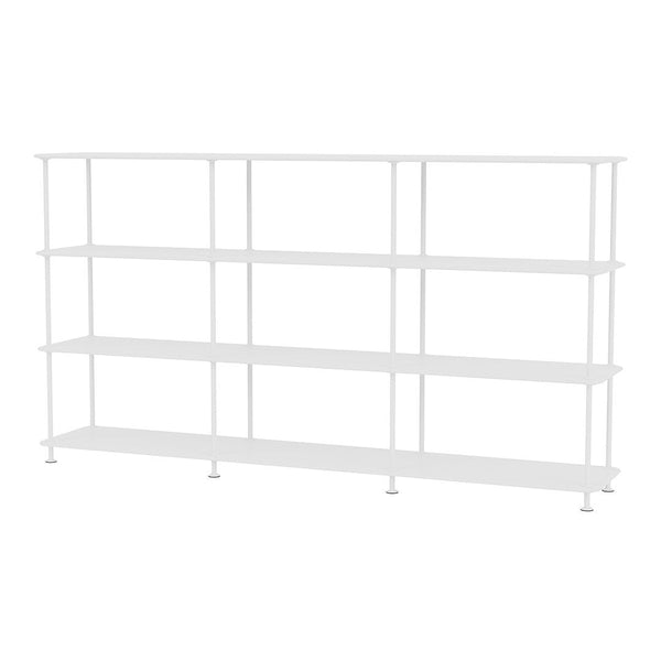 White metal shelving unit with sleek, minimalist design and horizontal lines, perfect for modern interiors.