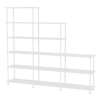 White metal shelving unit with a clean, modern design and multiple tiers for versatile storage and display.