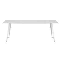 Sleek white rectangular table with minimalist design and clean lines, ideal for modern interiors.
