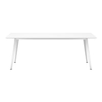 Minimalist white tabletop with sleek, white legs; modern design perfect for any decor style.
