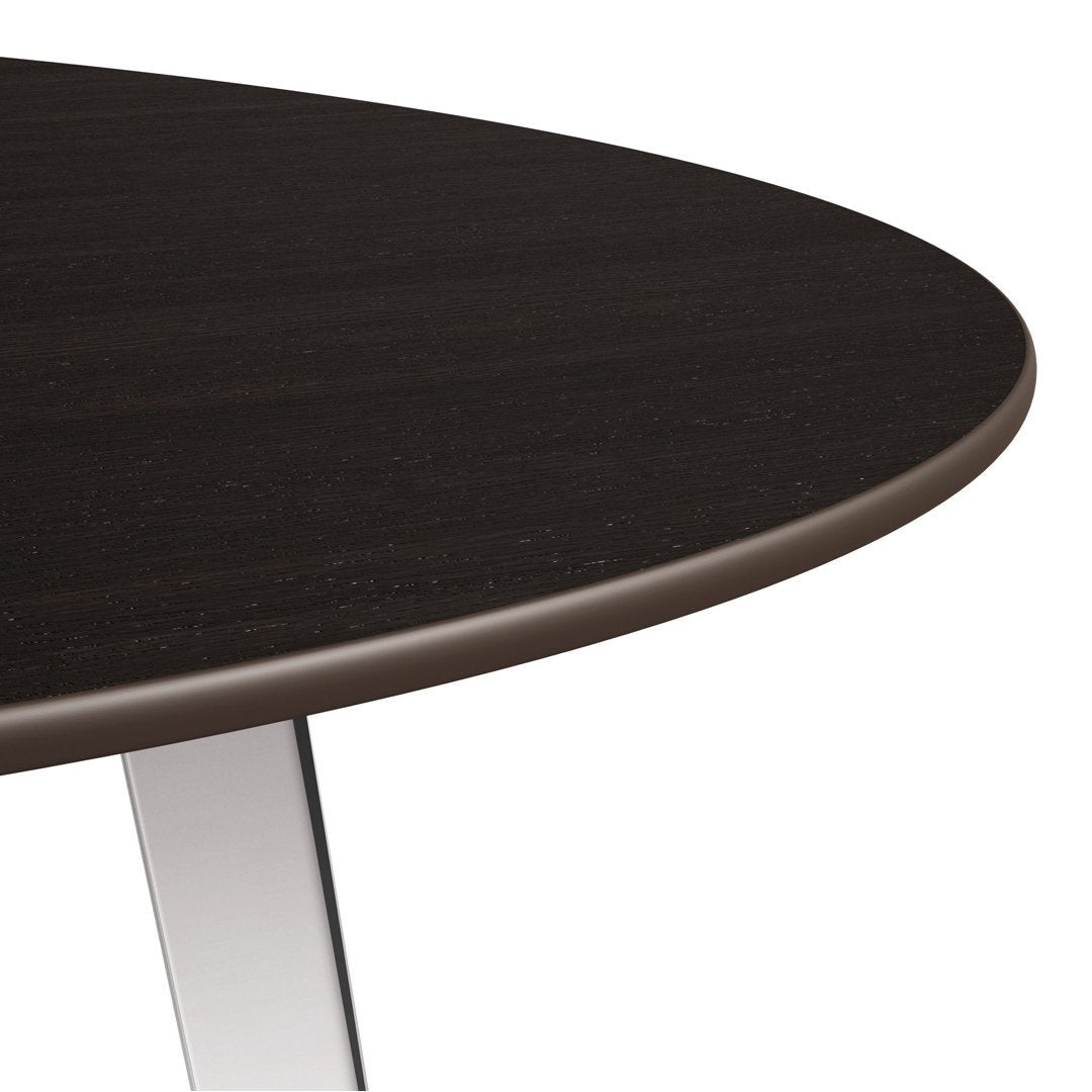 Dark wood tabletop with a smooth finish and sleek rounded edges, featuring a rich espresso hue.