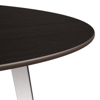 Dark wood tabletop with a smooth finish and sleek rounded edges, featuring a rich espresso hue.