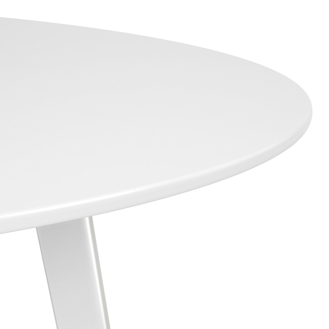 White round table with a smooth, glossy finish and minimalistic design, perfect for modern decor.