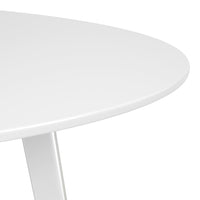 White round table with a smooth, glossy finish and minimalistic design, perfect for modern decor.