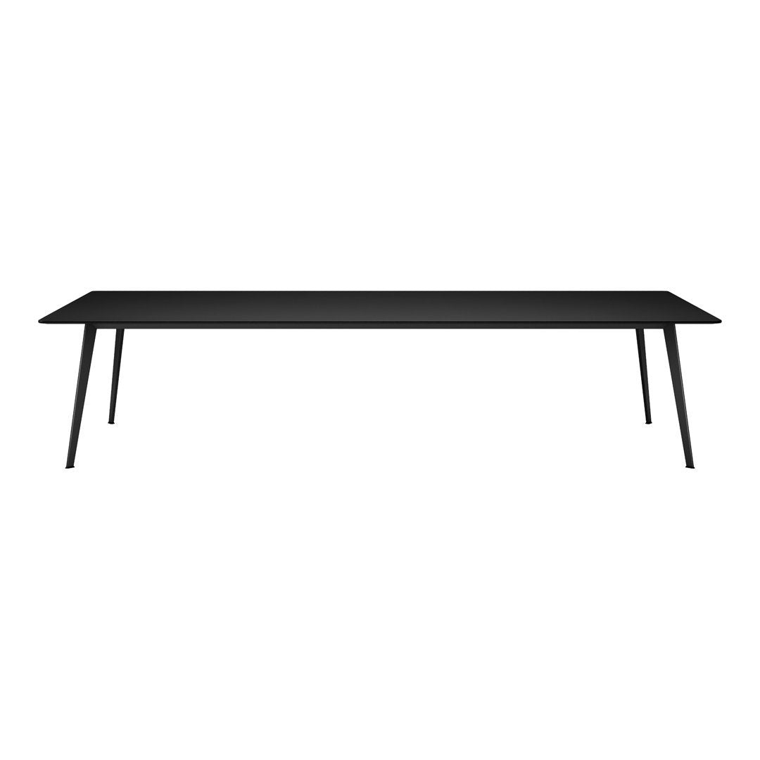 "Modern black rectangular table with sleek legs, featuring a minimalist design and smooth matte finish."