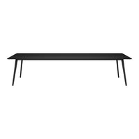 "Modern black rectangular table with sleek legs, featuring a minimalist design and smooth matte finish."