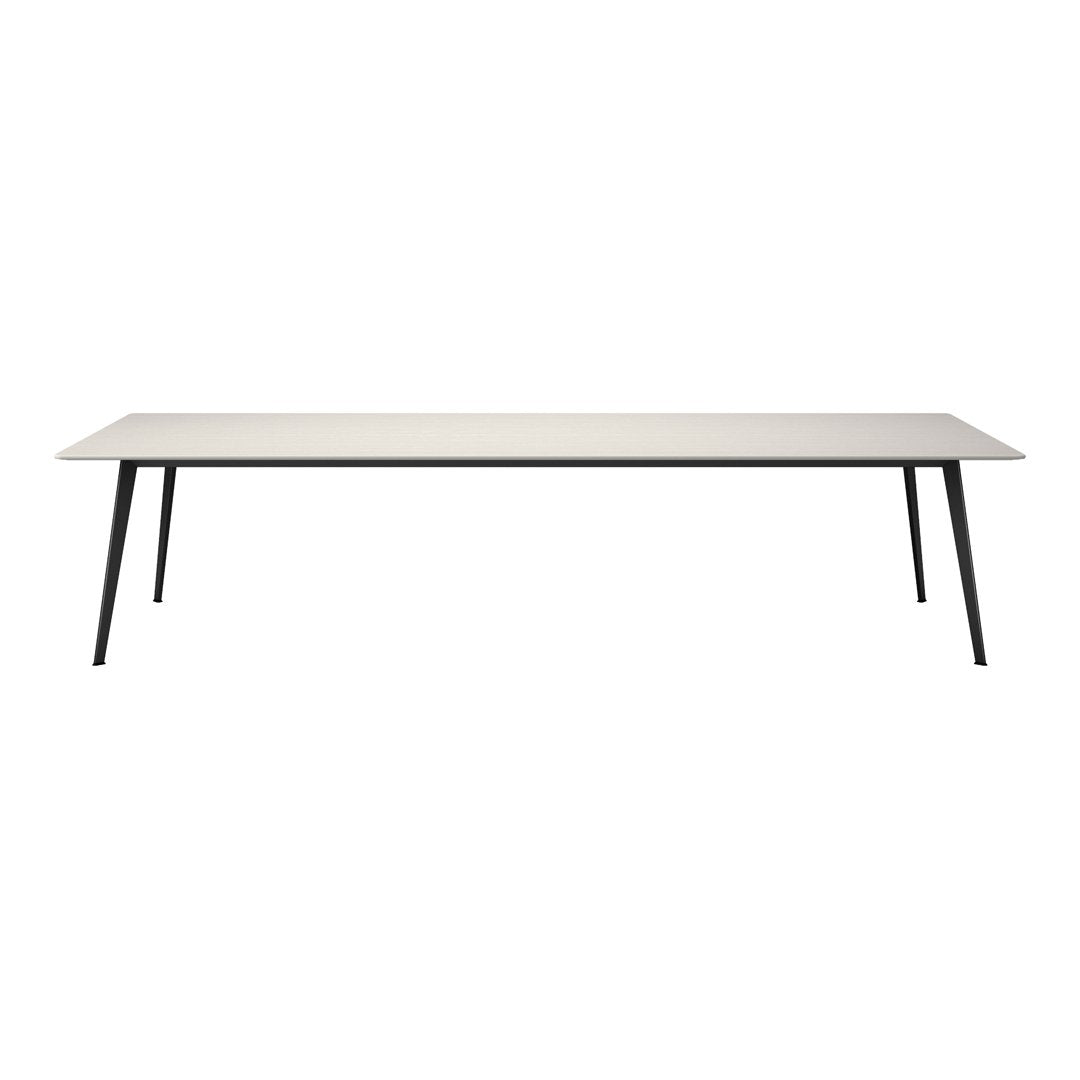 Light gray tabletop with subtle texture, paired with sleek black legs for a modern, minimalist aesthetic.