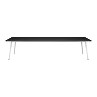 Black rectangular table with sleek white legs, minimalistic design, perfect for modern interiors.
