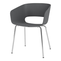 Gray ribbed chair with sleek chrome legs, combining modern design and versatile color for any decor.