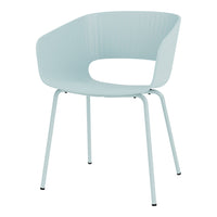 Light blue chair with ribbed design and sleek metal legs, adding a modern touch to any decor.