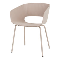 Beige chair with subtle ribbed pattern and sleek metal legs, ideal for modern decor.