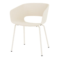Cream-colored chair with ribbed texture and slim black legs. Modern design, perfect for minimalistic decor.