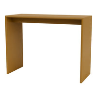 Modern minimalist console table in warm mustard yellow, featuring a sleek, solid design and smooth finish.