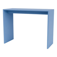 Light blue minimalist console table with a sleek, solid surface and modern design, perfect for any space.