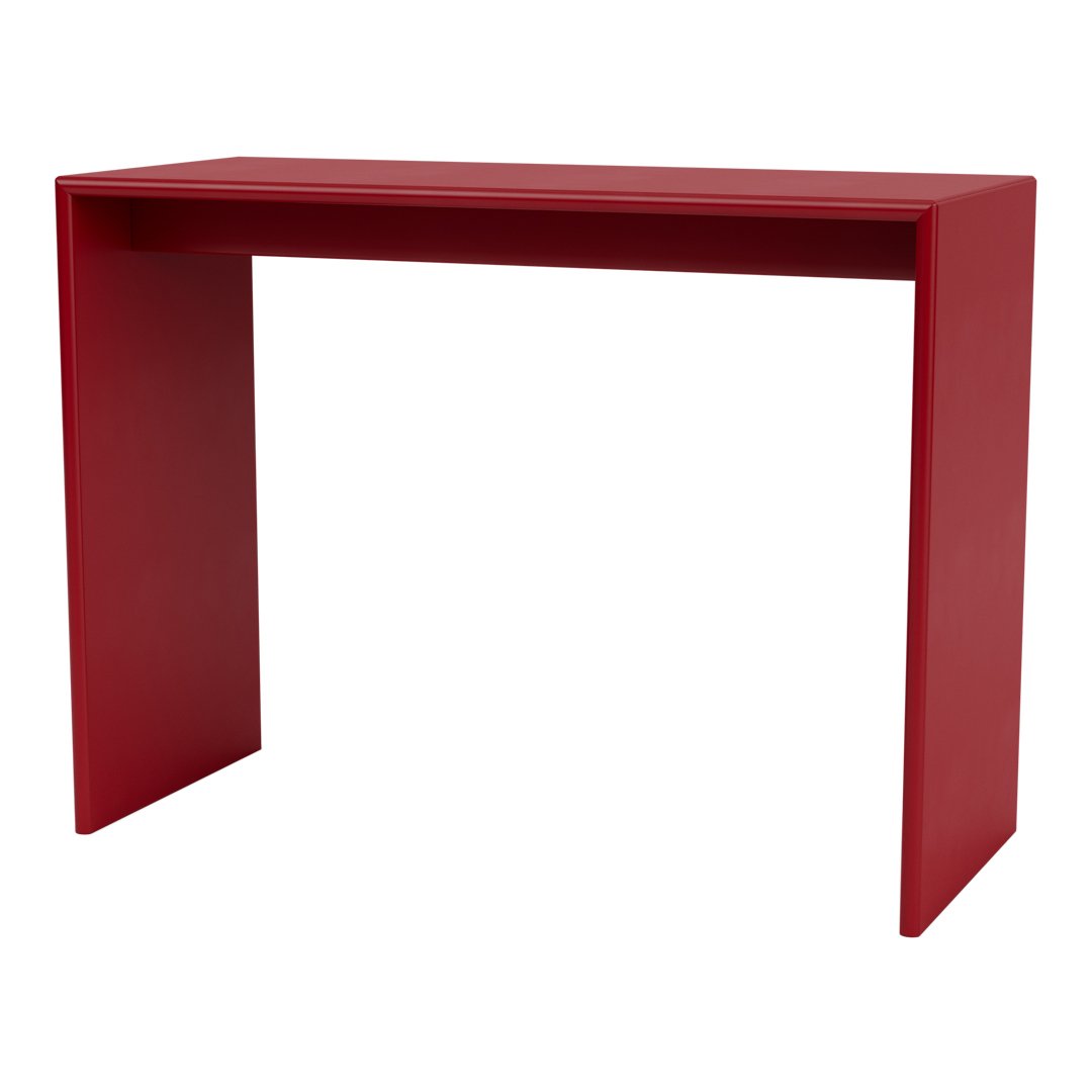 Sleek modern console table in vibrant red finish, featuring a simple, clean design and smooth matte texture.