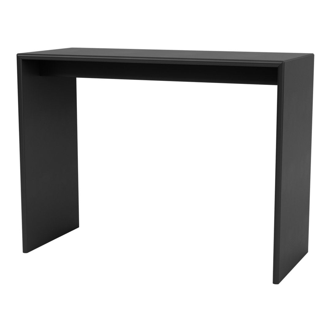Sleek black console table with a minimalist design, featuring a contemporary matte finish and clean lines.