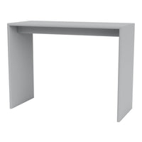 Sleek gray console table with a minimalist design and smooth, solid surface. Perfect for modern decor.