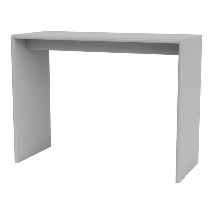 Sleek gray console table with a minimalist design and smooth, solid surface. Perfect for modern decor.