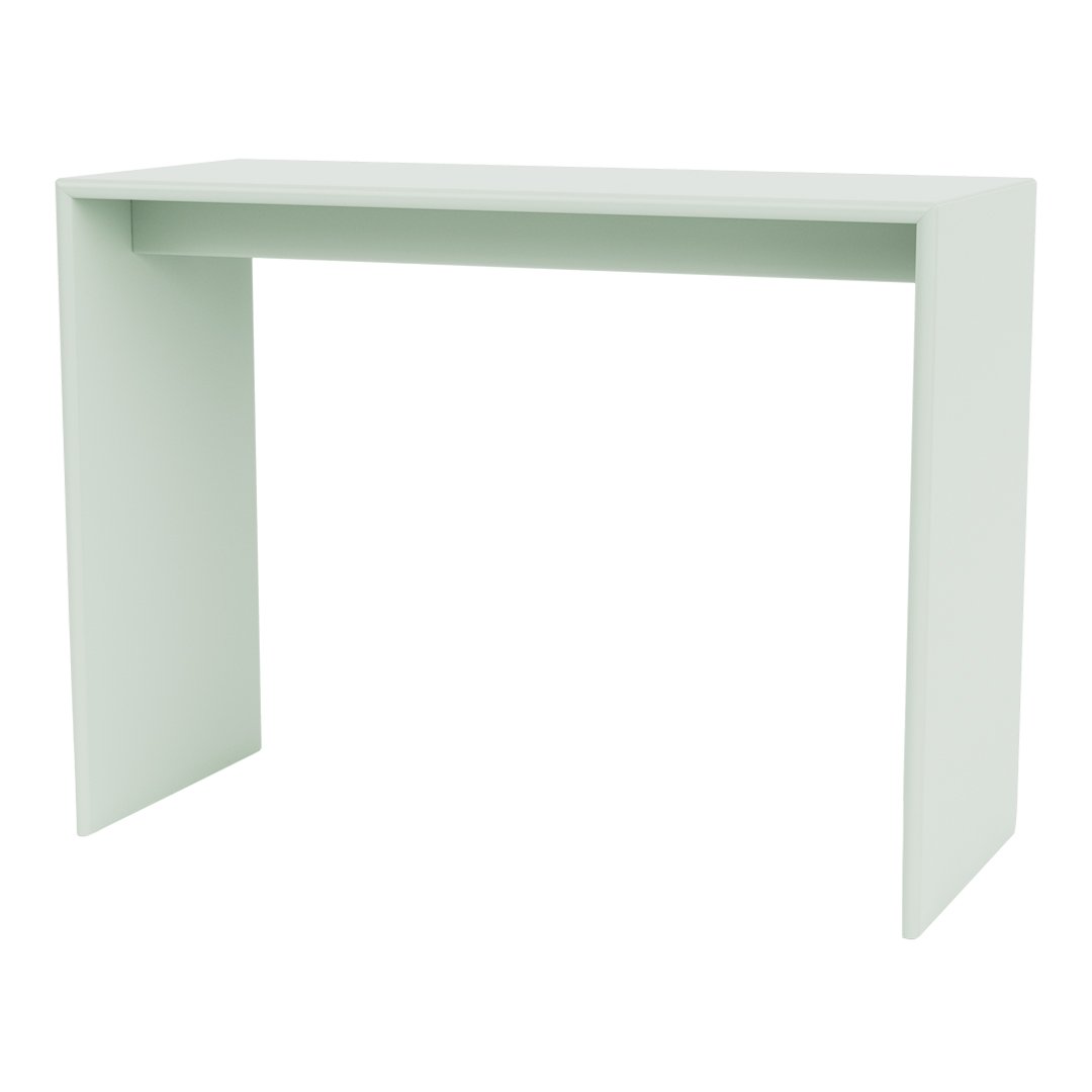 Mint green minimalist console table with smooth, solid surface and sleek lines. Perfect for modern decor.