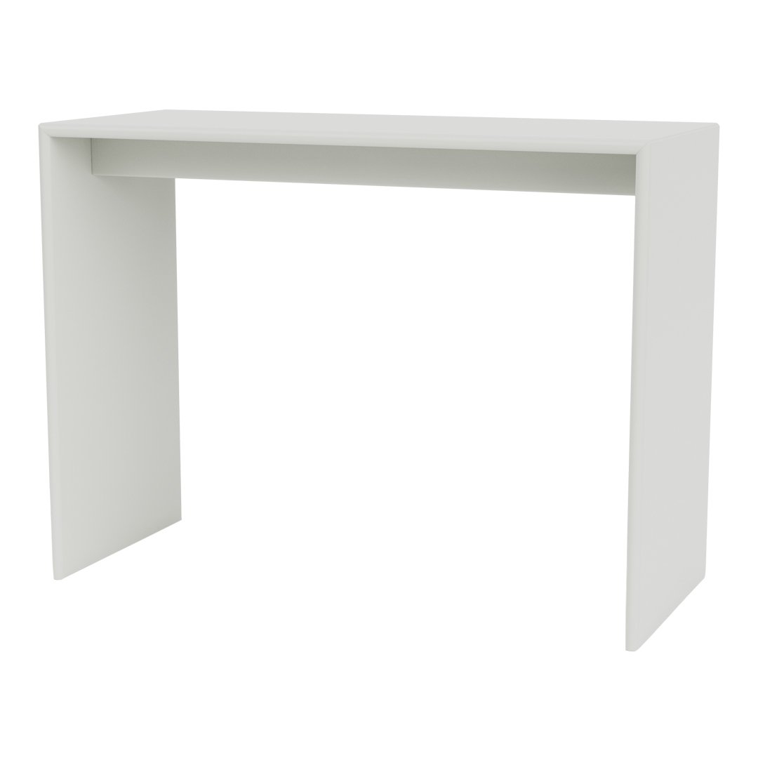 Sleek white console table with a modern minimalist design, featuring a solid color and clean lines.
