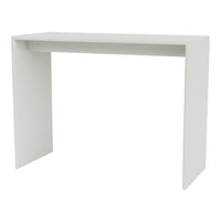 Sleek white console table with a modern minimalist design, featuring a solid color and clean lines.