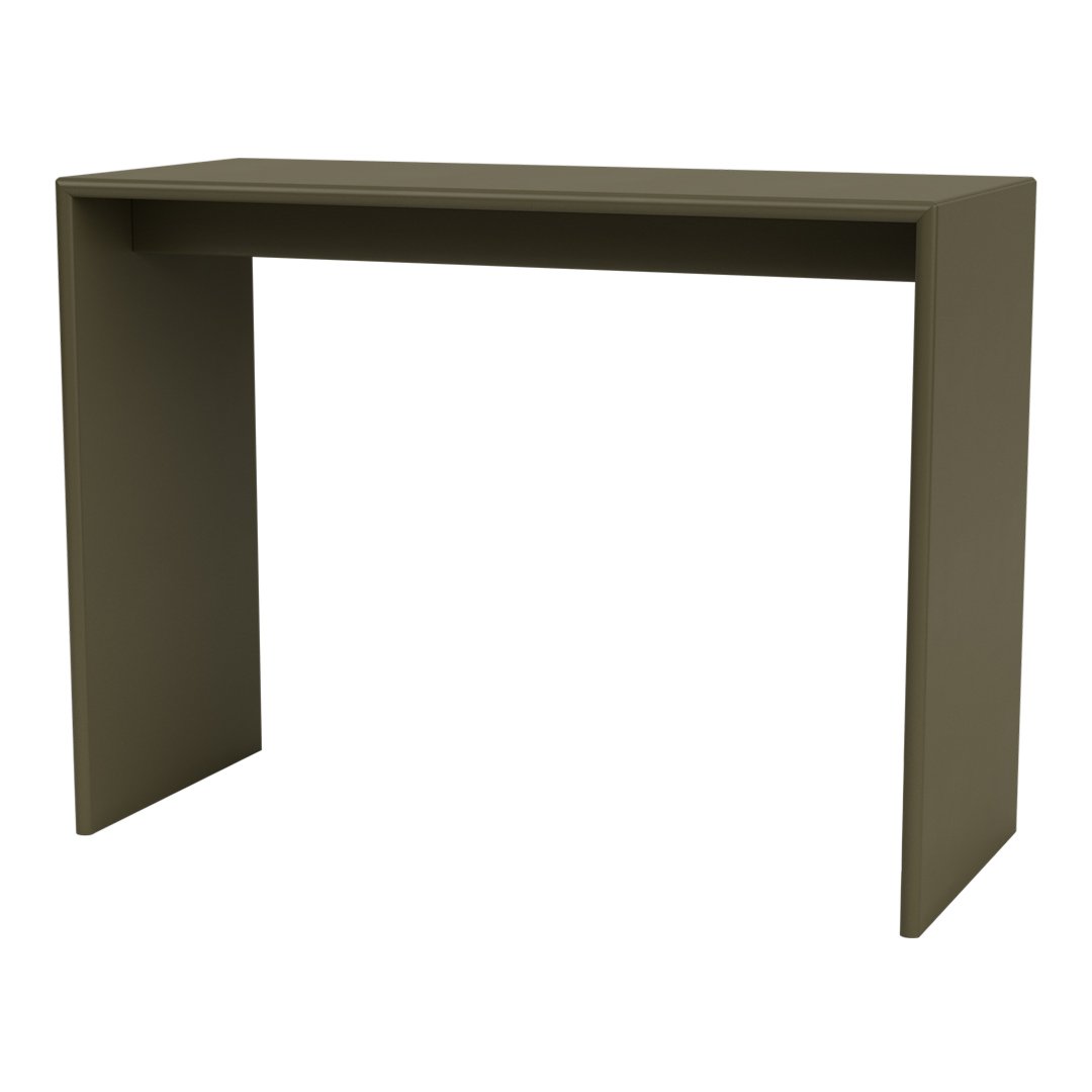 Olive green minimalist console table with a sleek, modern design and smooth matte finish. Perfect for any decor style.