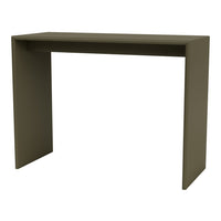 Olive green minimalist console table with a sleek, modern design and smooth matte finish. Perfect for any decor style.