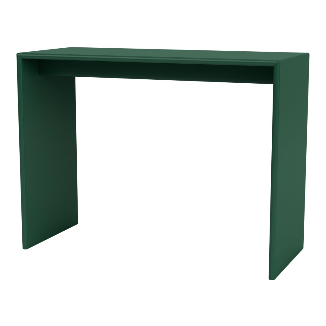 Green minimalist console table with a sleek, solid color and modern design. Ideal for contemporary decor.