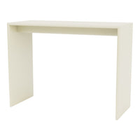 Minimalist white console table with smooth, sleek surfaces and clean lines, perfect for modern decor.