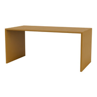 Sleek modern desk in warm mustard yellow with a smooth, matte finish. Perfect for contemporary workspaces.