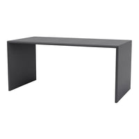 Sleek black minimalist desk with a smooth, matte finish and clean lines, perfect for modern workspaces.
