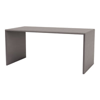 Gray minimalist table with a sleek, solid design and smooth surface, perfect for modern interiors.