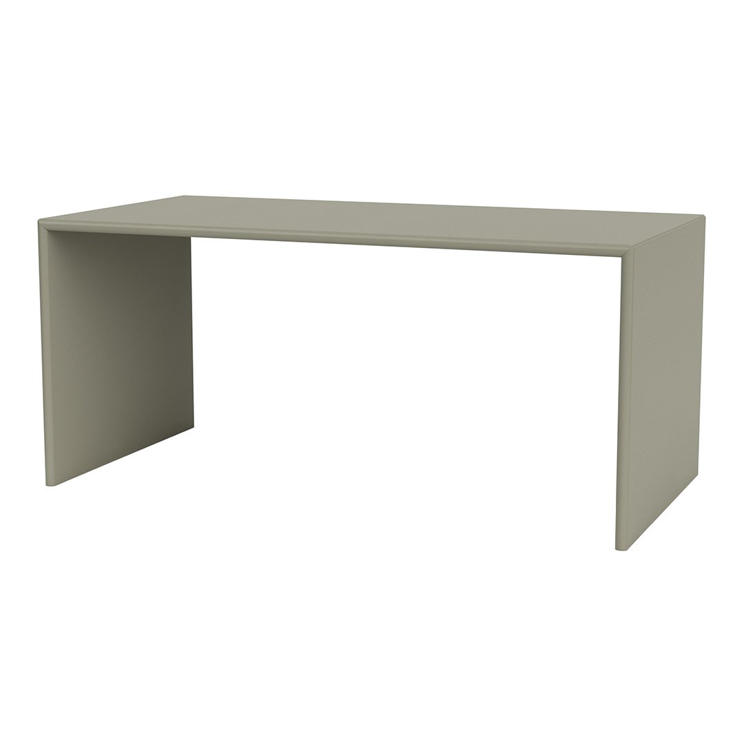 Sleek, modern desk in soft gray with a minimalist design; perfect for any contemporary workspace.