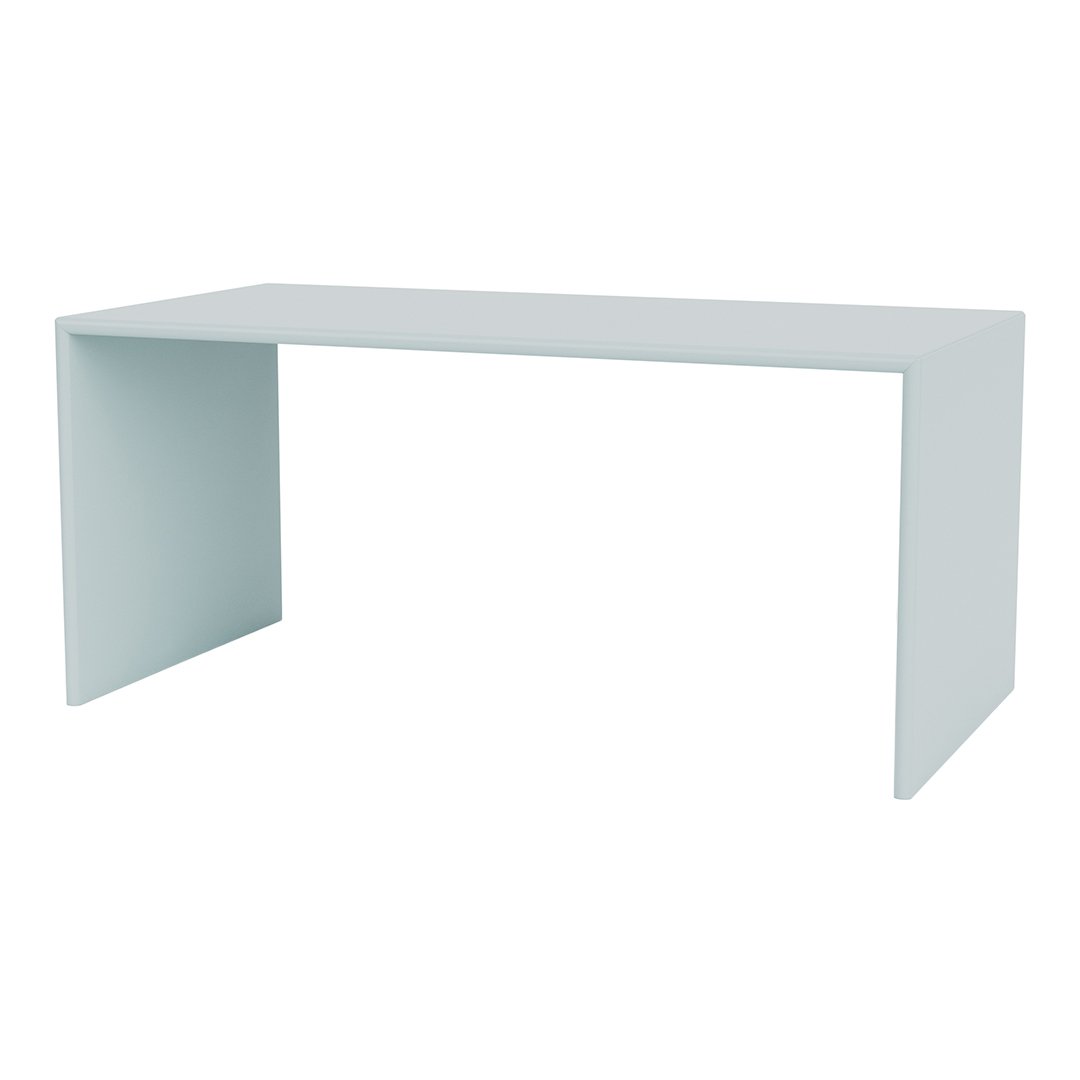 Light blue minimalist table with a sleek, smooth surface and simple geometric design.