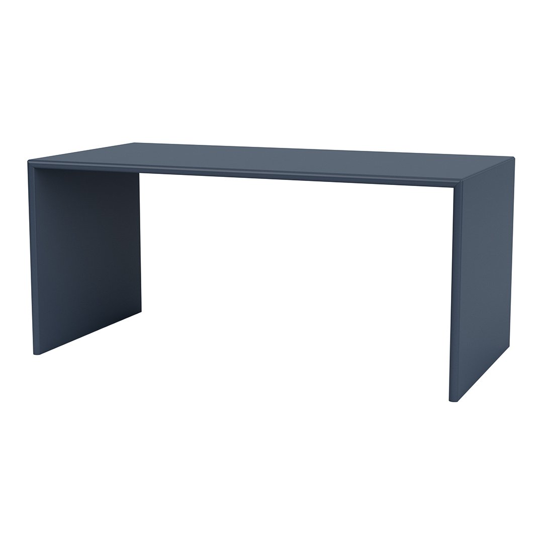Modern dark blue minimalist desk with sleek lines and no visible patterns. Perfect for contemporary workspaces.