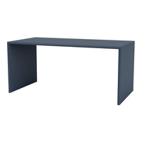 Modern dark blue minimalist desk with sleek lines and no visible patterns. Perfect for contemporary workspaces.