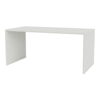 Sleek white modern desk with a minimalist design and no visible patterns, perfect for a clean aesthetic.