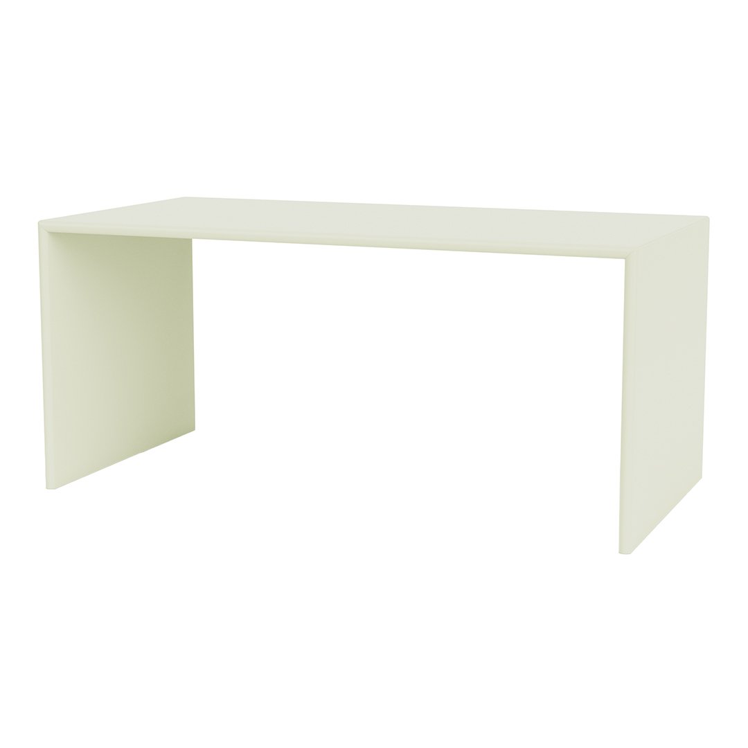 Minimalist white desk with a sleek, modern design and smooth, solid surface. Perfect for any contemporary workspace.