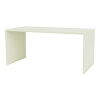 Minimalist white desk with a sleek, modern design and smooth, solid surface. Perfect for any contemporary workspace.